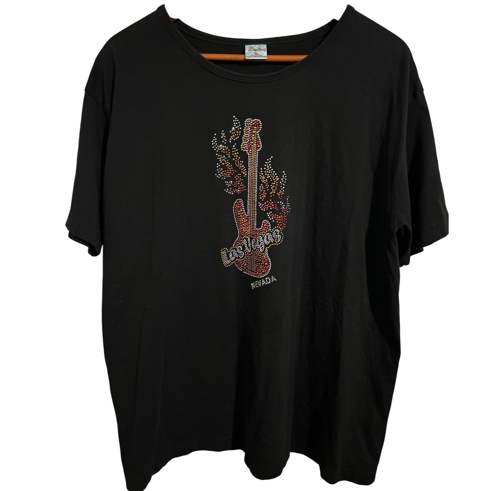 Bay Beauty Black Short-Sleeve Tee Shirt Embellished Las Vegas Nevada Women's XL